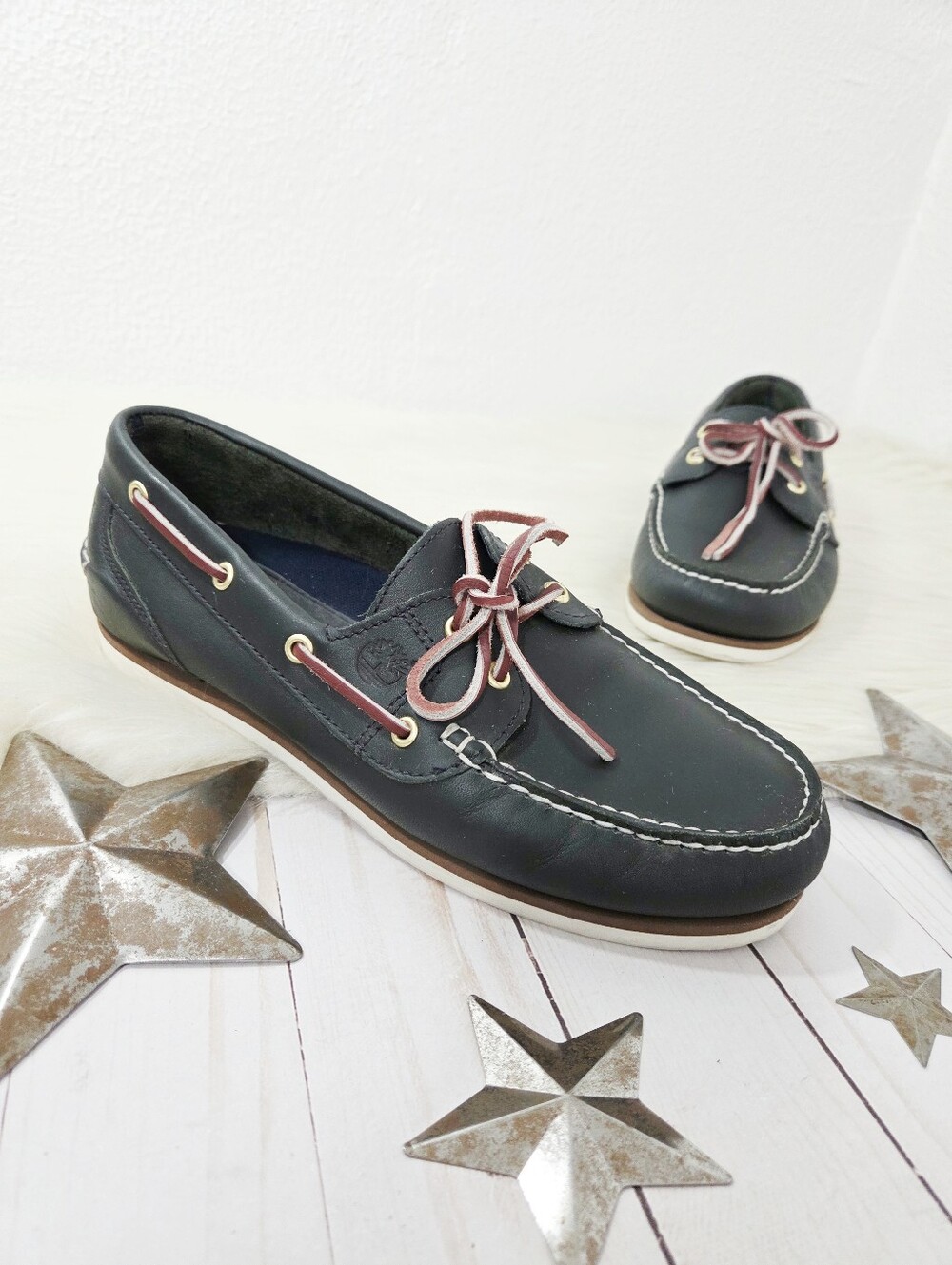 Timberland Men's Classic 2-Eye Boat Shoe dark navy gray leather casual size 9.5